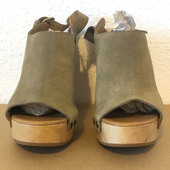 DOLCE VITA Sadey Heels Women’s Size 8.5 US Green/Tan Peep Toe Shoes Slingback - Picture 4 of 13